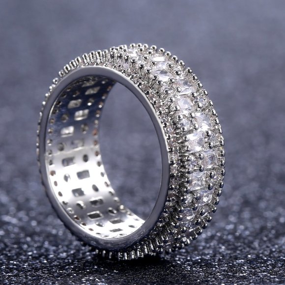 Fashion Rectangle Round Gems Zircon Luxury Eternity Ring for Women, EVGG1386 - Picture 13 of 15